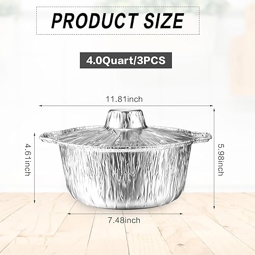 Miniatura 2 de Sunnychicc Olla desechable de aluminio con tapa, recipiente de alimentos redondo de aluminio con tapa, bueno para usar en estufa, hornear, acampar