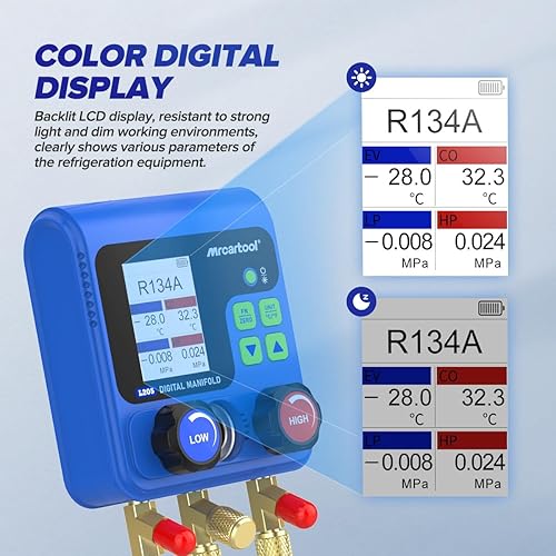 Vista 12 de Medidores de HVAC 90 Juego de medidores de colector digital refrigerante, R410A R134A Prueba de presión de vacío digital Sistemas HVAC Herramienta