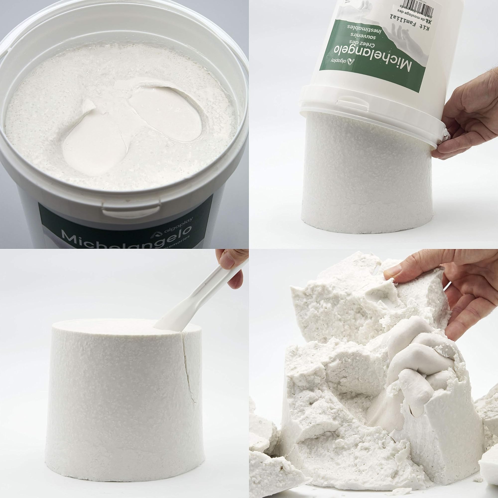 Algaplay Michelangelo Family KIT XL, kit de Moulage pour 4 Mains d'adultes ou d'enfants en Famille ou Entre Amis. Un pichet doseur de 1 Litre et Une spatule en Plastique pour mélanger.