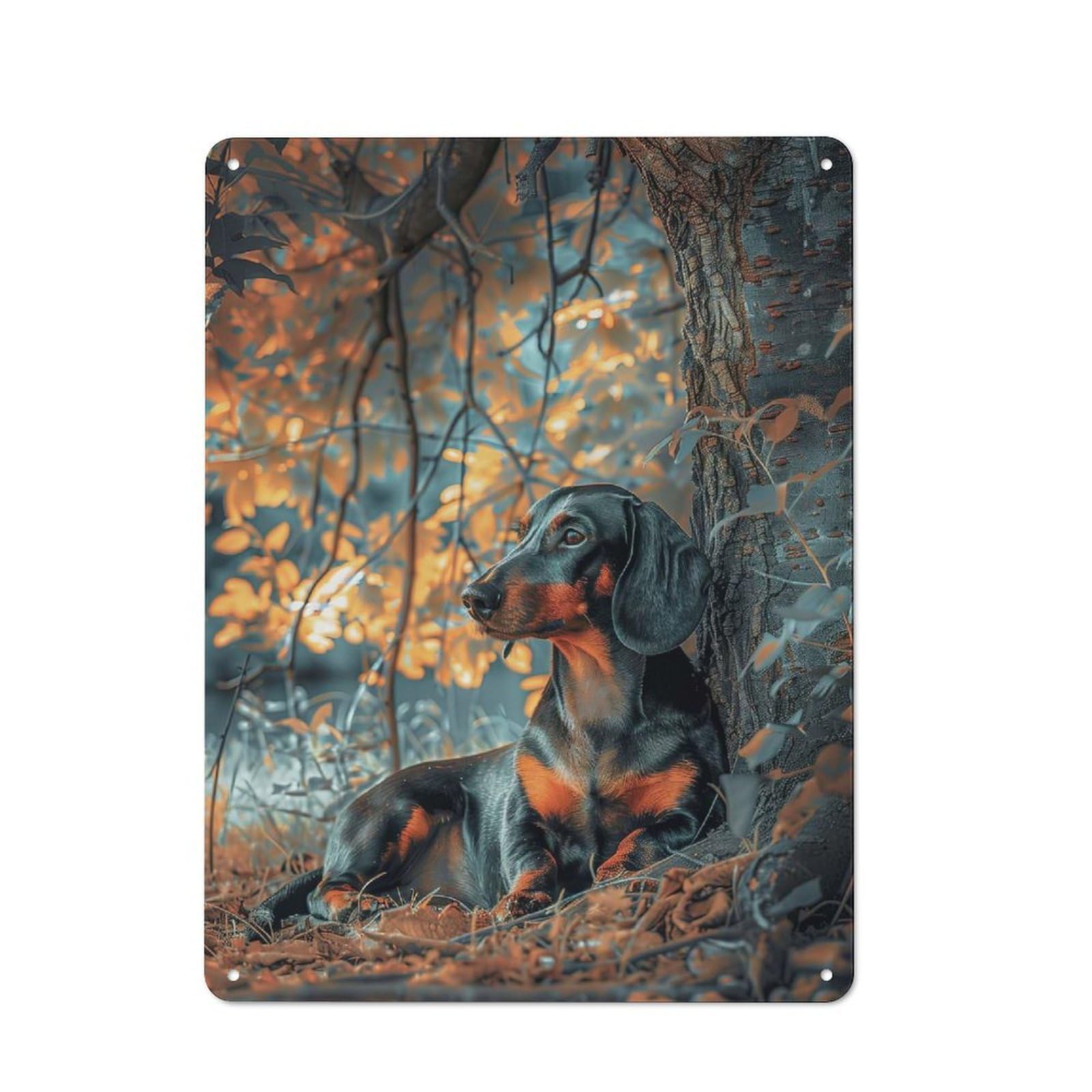 Junmoney Style-2 For Living Room Or Hallway, Dachshund Under A Tree Vintage Metal Plaque 40X30cm, For Vintage Wall Decor Fans, For Metal Sign Collectors