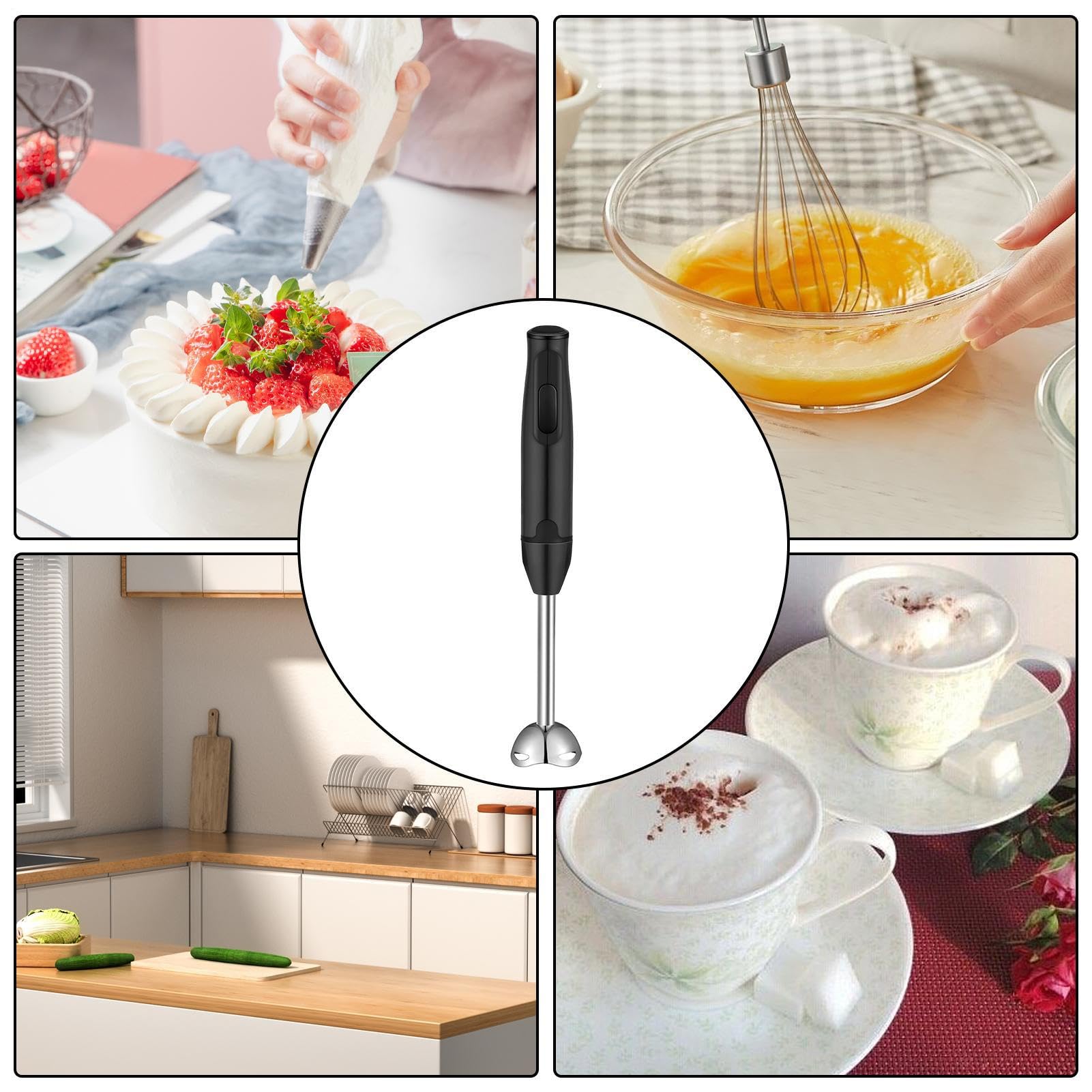 Elektryczny Blender Ręczny 400W Elektryczny Mikser z Końcówką Zanurzaniową | Mikser Ręczny do Napojów Do Napojów, Kawy, Mleka, Kuchni, Zupy, Jedzenia, Puree, Pieczenia,