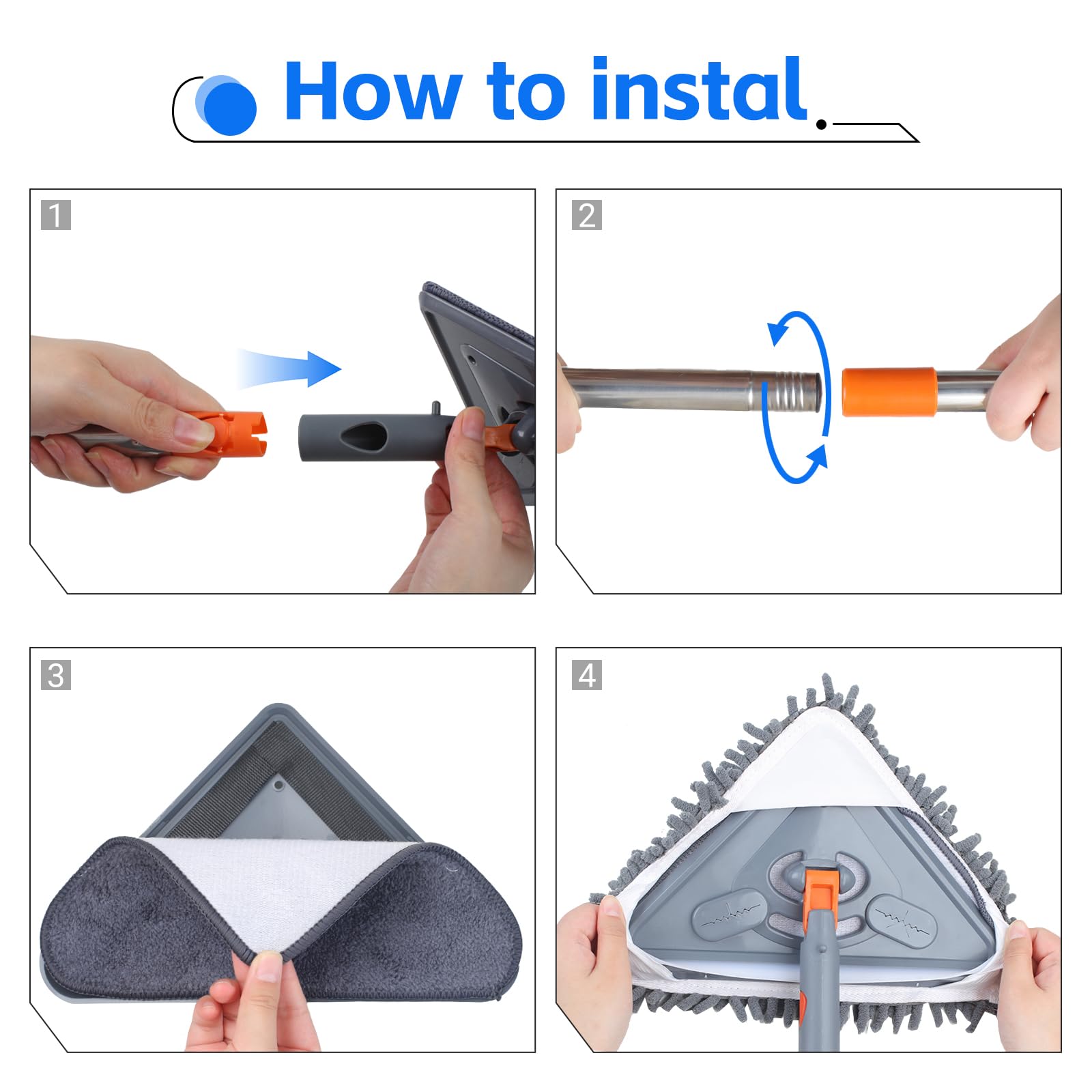 Mopa de pared con mango de 203 cm de largo, herramienta de limpieza de pared para ventanas, paredes, ventiladores de techo, polvo, zócalo, suelos, limpieza de techos de 360°, con escobilla de