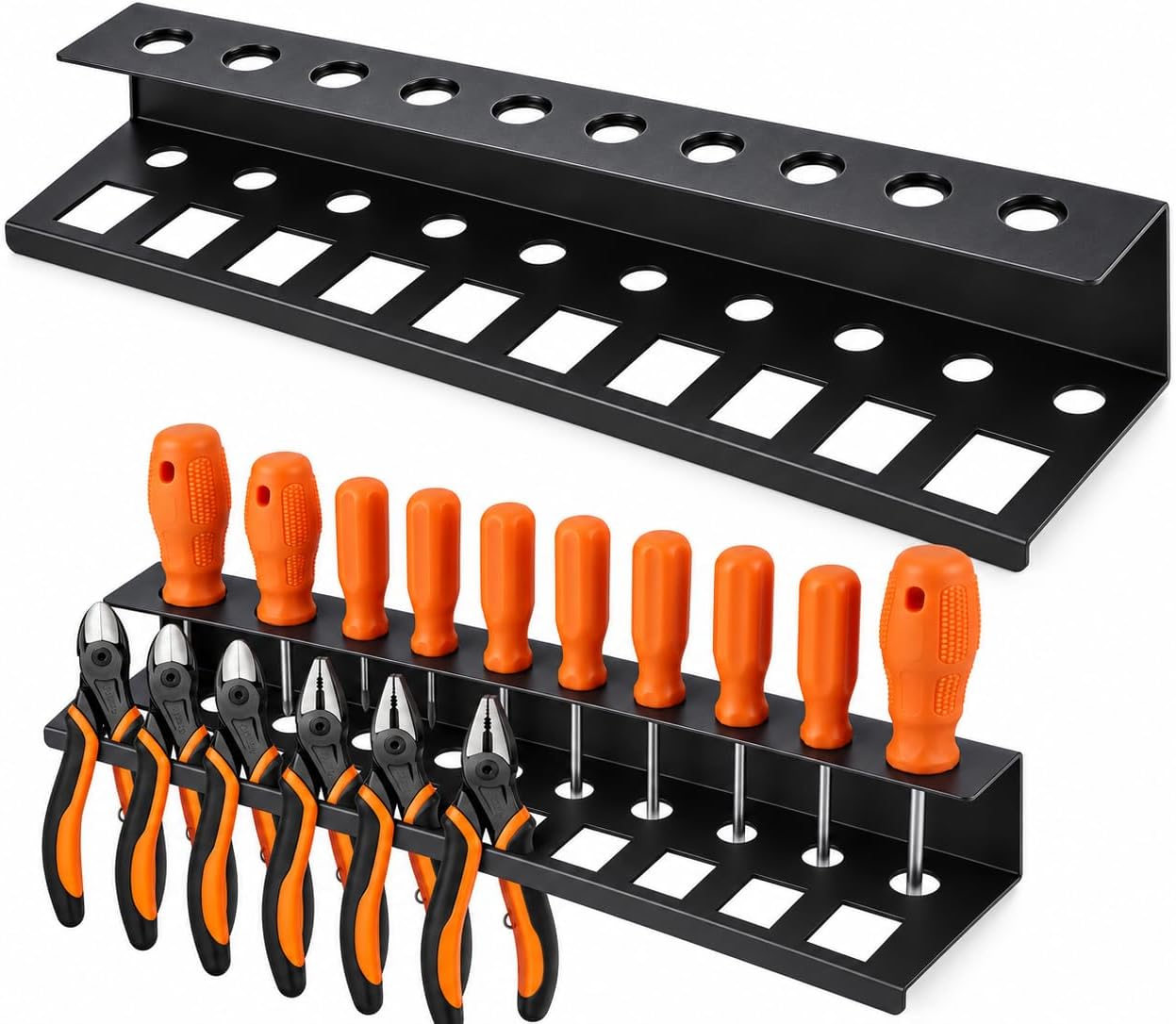 Pliers Organizer Rack for Workbench, Metal Multi-Size Tool Holder, Black