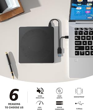 Wbacon External CD/DVD Drive for Laptop, 5 in 1 LightScribe DVD Burner