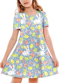 Deerose Girl Halloween Dresses Short Sleeve Summer Tropical Tshirt Dress 3-14 Years