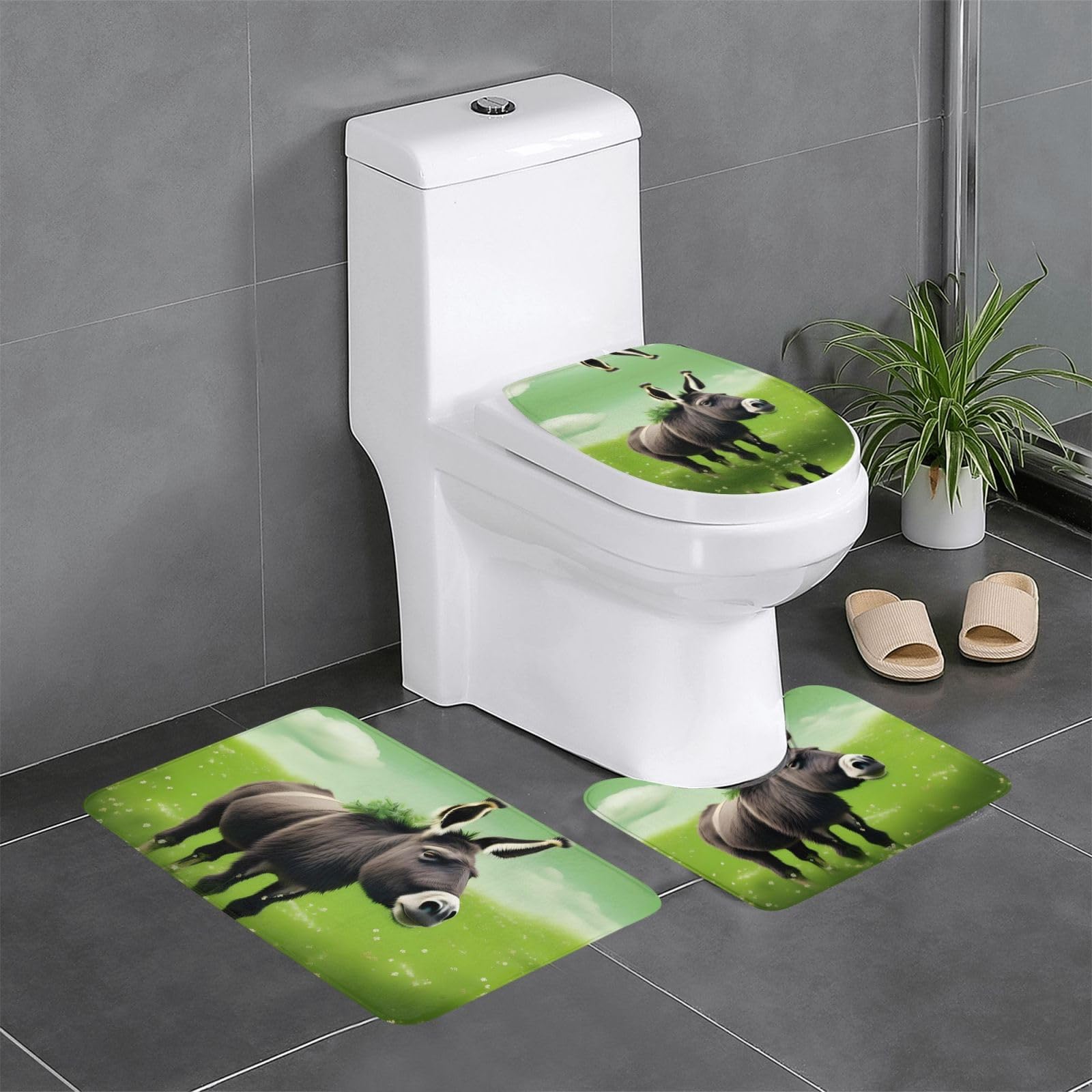 Tapis de salle de bain motif âne sur prairie pour créer un espace détente aux toilettes