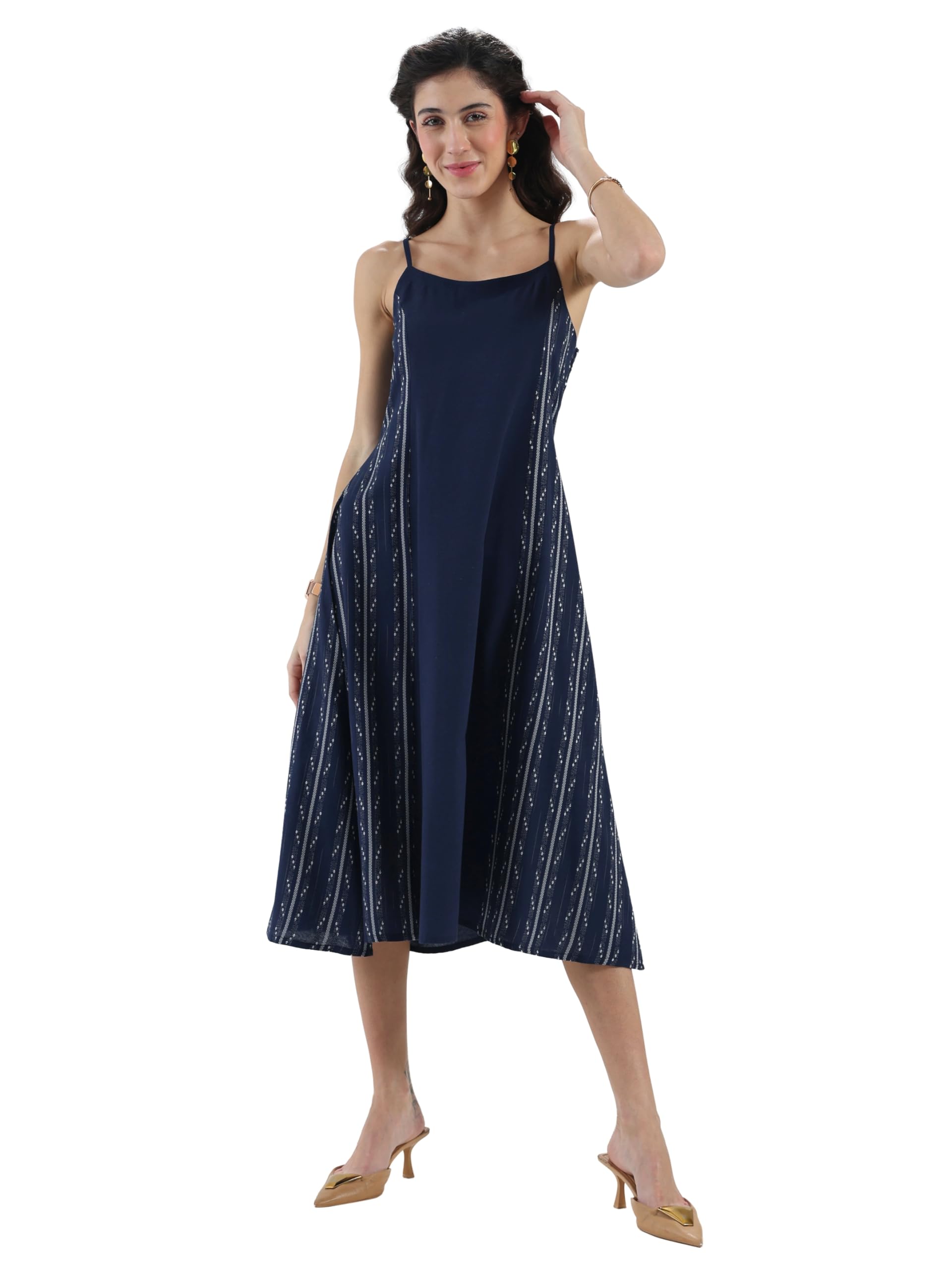 Libas Woven Design Cotton Blend A-Line Dress for Women in neutral