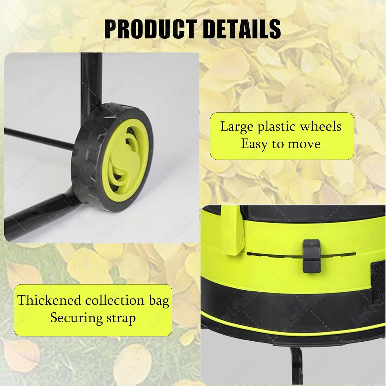 Electric Leaf Mulcher Shredder with Extra Power Cord, High RPM Chipper for Garden Cleanup, Composting Tool Includes Storage Bag 60mpowercord