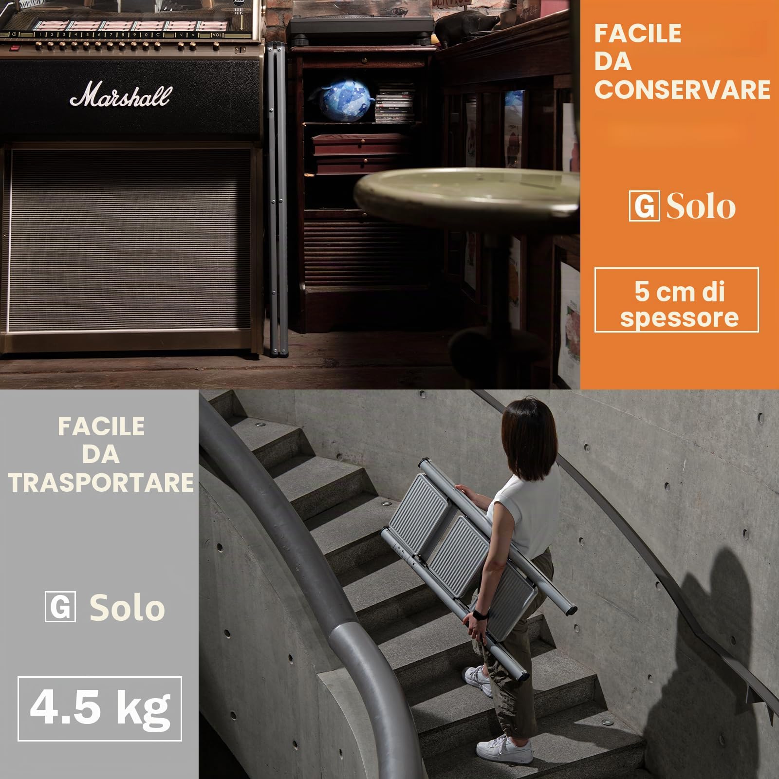 XinSunho Scala a 3 Gradini, Scaletta Pieghevole, Scaletto Domestica con Gradini Antiscivolo, Leggera e Compatta, Carico 150kg, Scaletto Portatile in Acciaio, Grigio