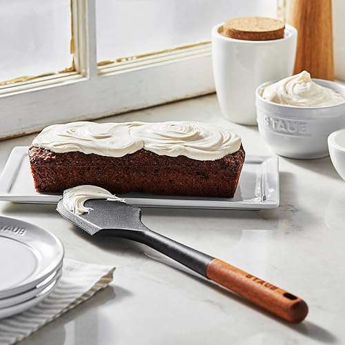 Miniatura 2 de STAUB Espátula de silicona, ideal para mezclar, plegar, raspar y esparcir, silicona negra mate duradera sin BPA, asas de madera de acacia, segura
