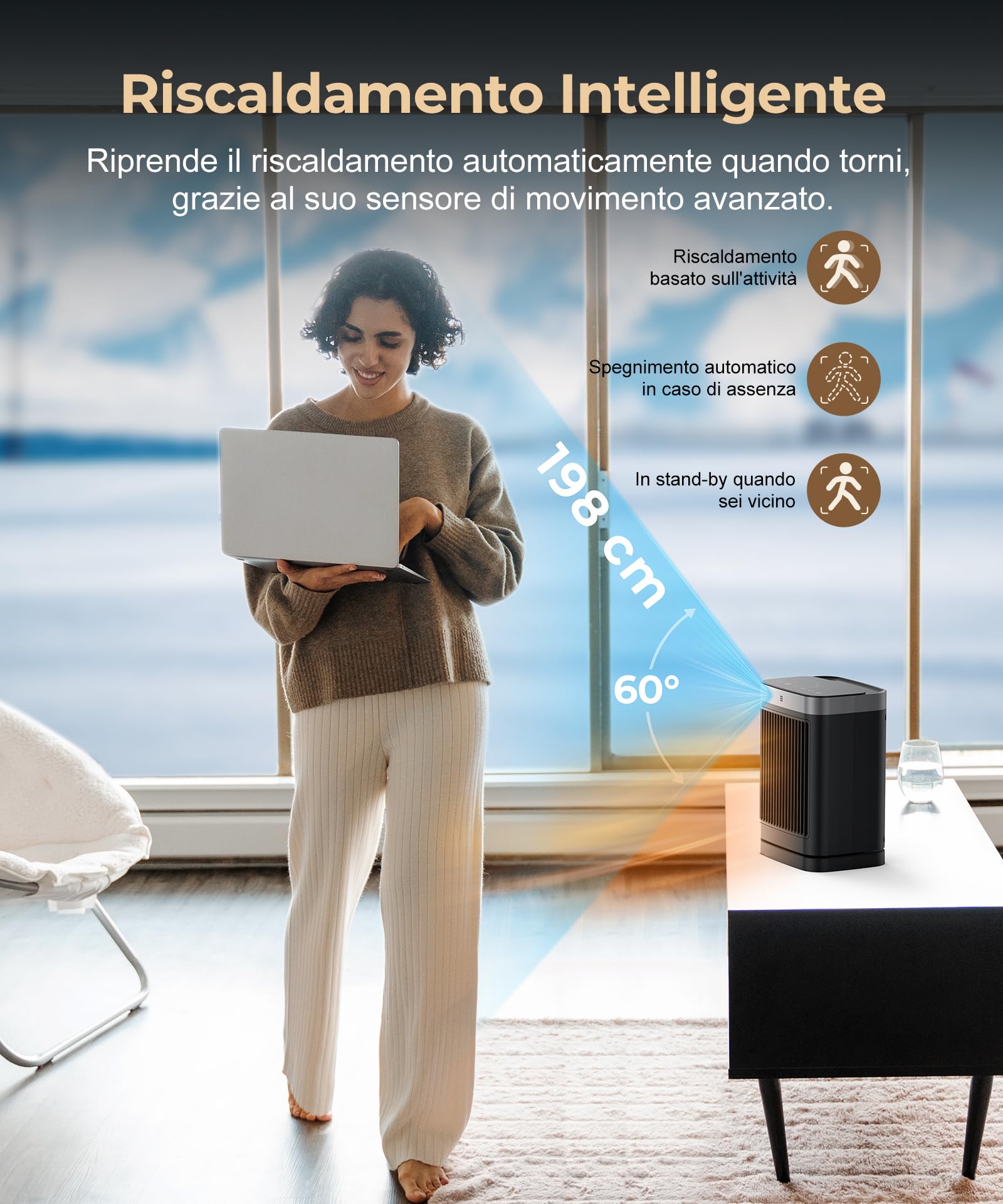 Stufetta Elettrica da Bagno, 2000W Termoventilatore con 3 Modalità, Telecomando, Protezione da Surriscaldamento e Ribaltamento, Timer 12 Ore, 70° Oscillazione, Para Dormitorios, Salones Oficinas