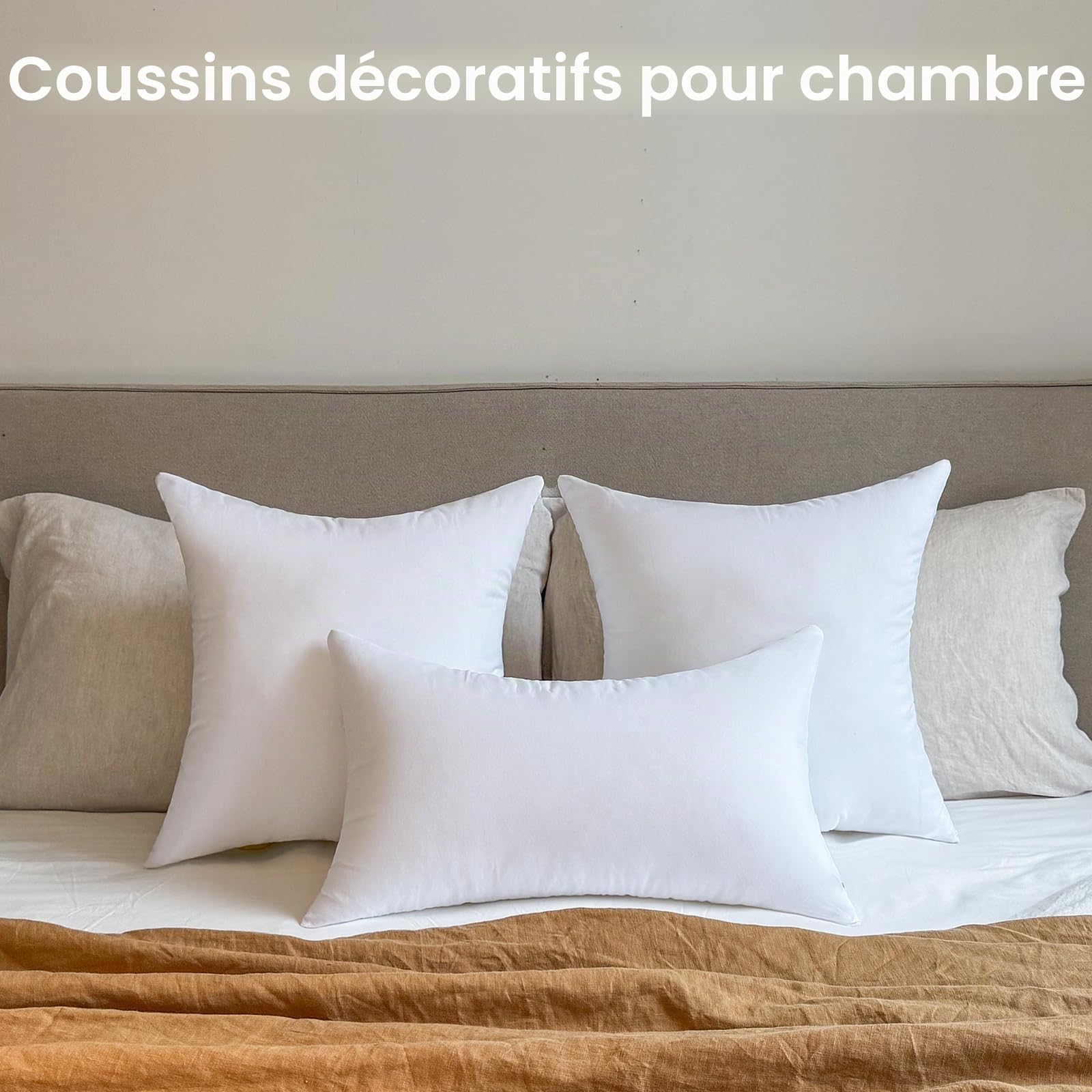 Lot de 4 coussins d'extérieur imperméables - 55 x 55 cm - Pour canapé, meubles de jardin, patio - Coussins carrés et décoratifs blancs