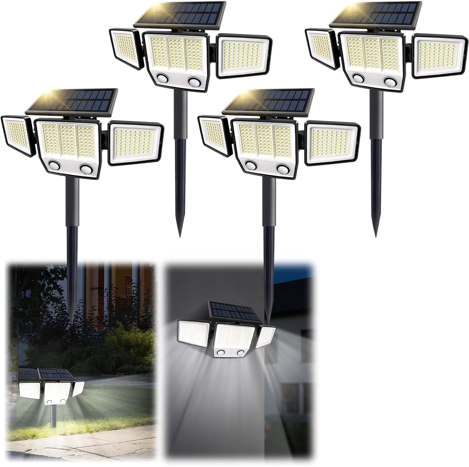 VENSSTNOR Solar Lights Outdoor Garden Motion Sensor - 3000LM 236LEDs Security Lights Outdoor with Dual Sensors, 3 Lighting Modes, 270° Illumination, IP65 Waterproof Security Flood Lights (Cottage, 4)