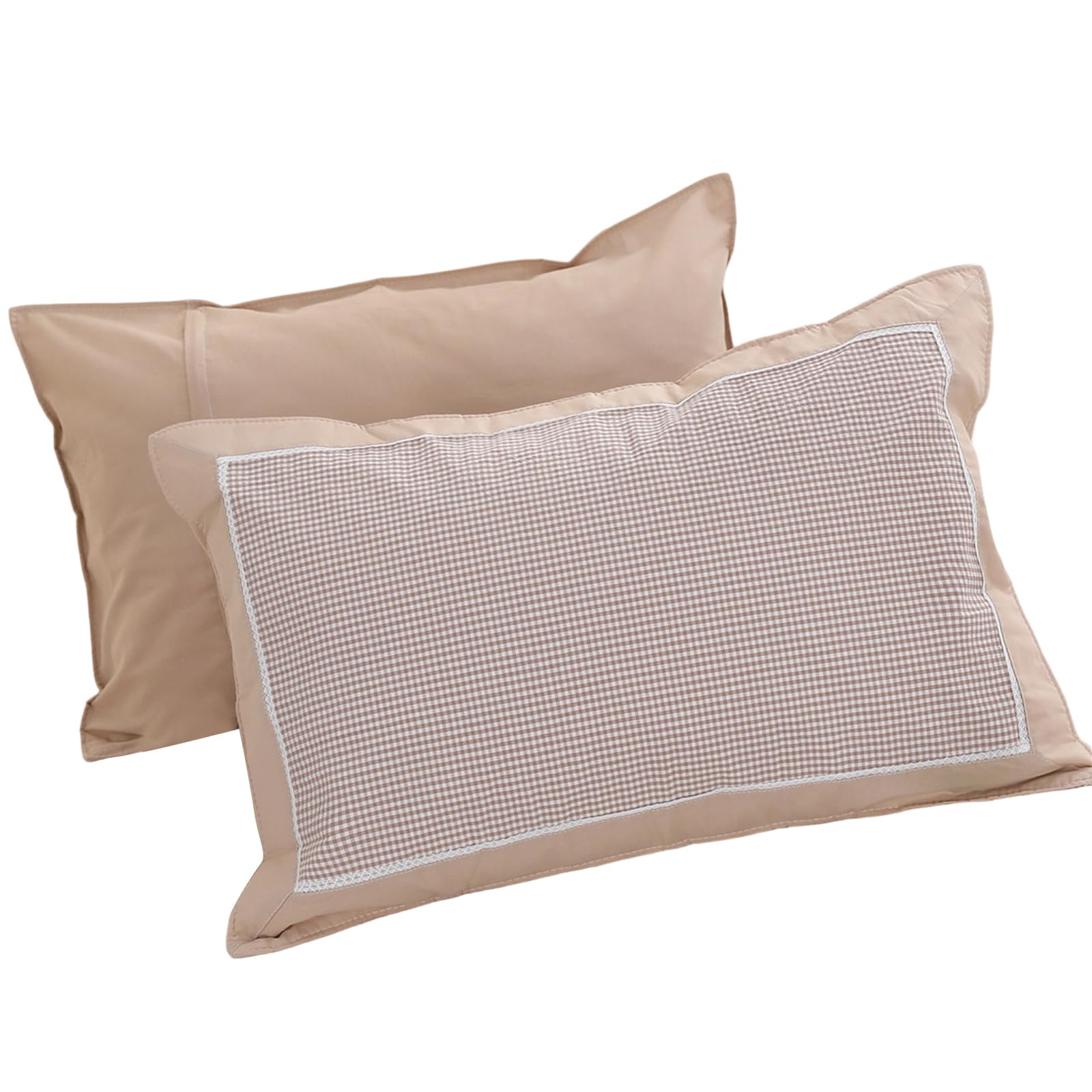 Elnwnnkc Quick-Dry Checkered Bed Pillowcases 2-Pack, Washed Cotton Fabric with Hidden Zipper & All-Season Breathability Soft Pillowcases