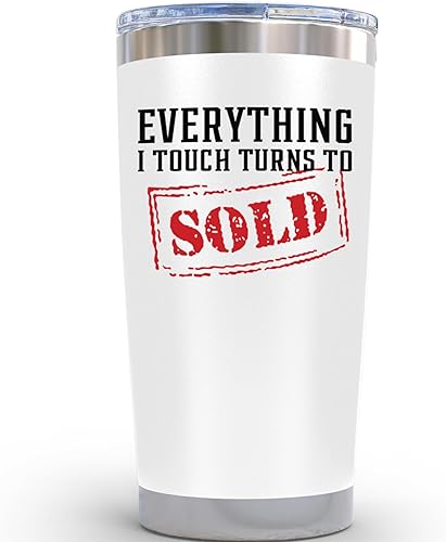 KLUBI Taza de café con texto en inglés "Everything I Touch Turns to Sells" (Todo lo que toque se vuelve a vender) de 20 onzas, idea de regalo para