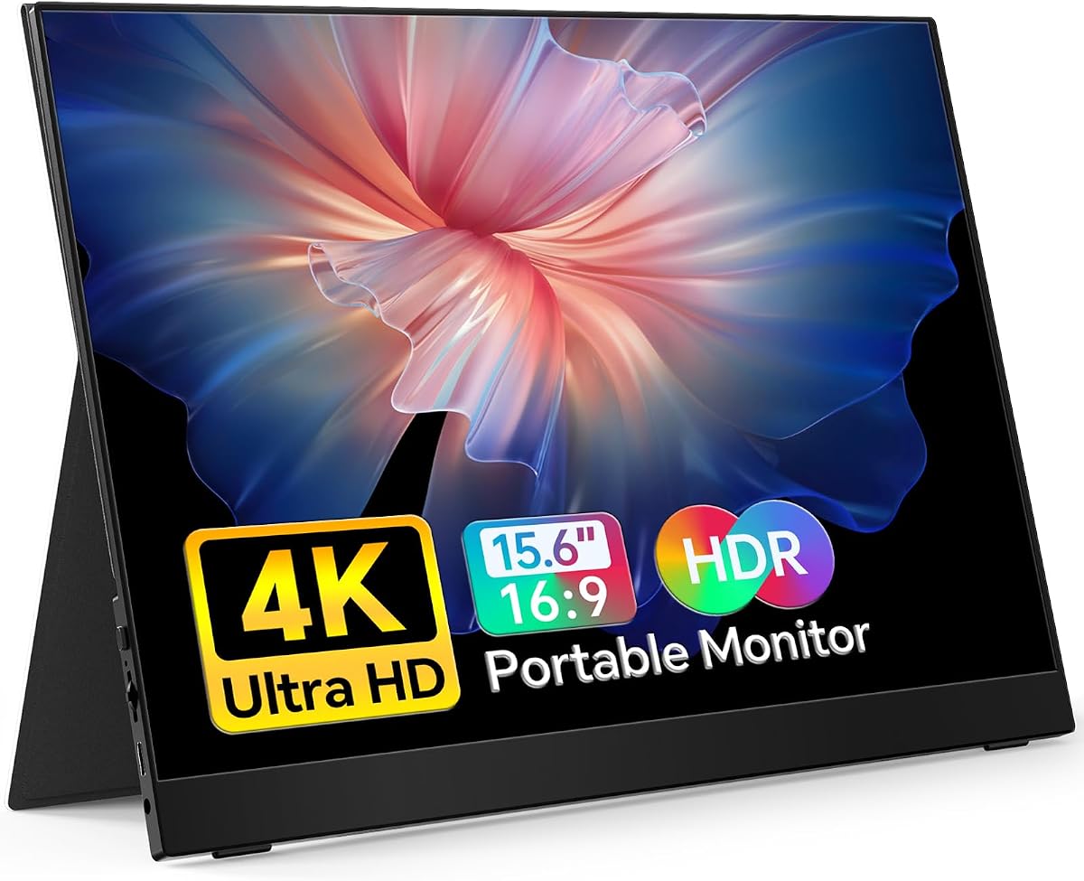 MNN Monitor portátil 4K 15.6" 3840x2160 UHD USB-C HDMI Monitor para computadora portátil, 100% Adobe RGB IPS Pantalla para juegos de computadora HDR con parlantes y cubierta inteligente, para computadora portátil Xbox PS5 Switch PC Teléfono | 15.6" 4K UHD IPS 100% Adobe RGB HDR, USB-C/HDMI, parlantes+cubierta inteligente, para PC/teléfono/Xbox/PS5/Switch, juegos de viaje.