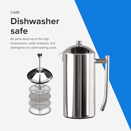 Vista 22 de Frieling Cafetera de prensa francesa de acero inoxidable, 44 onzas, acero inoxidable cepillado, filtro de sedimentos cero con aislamiento de doble