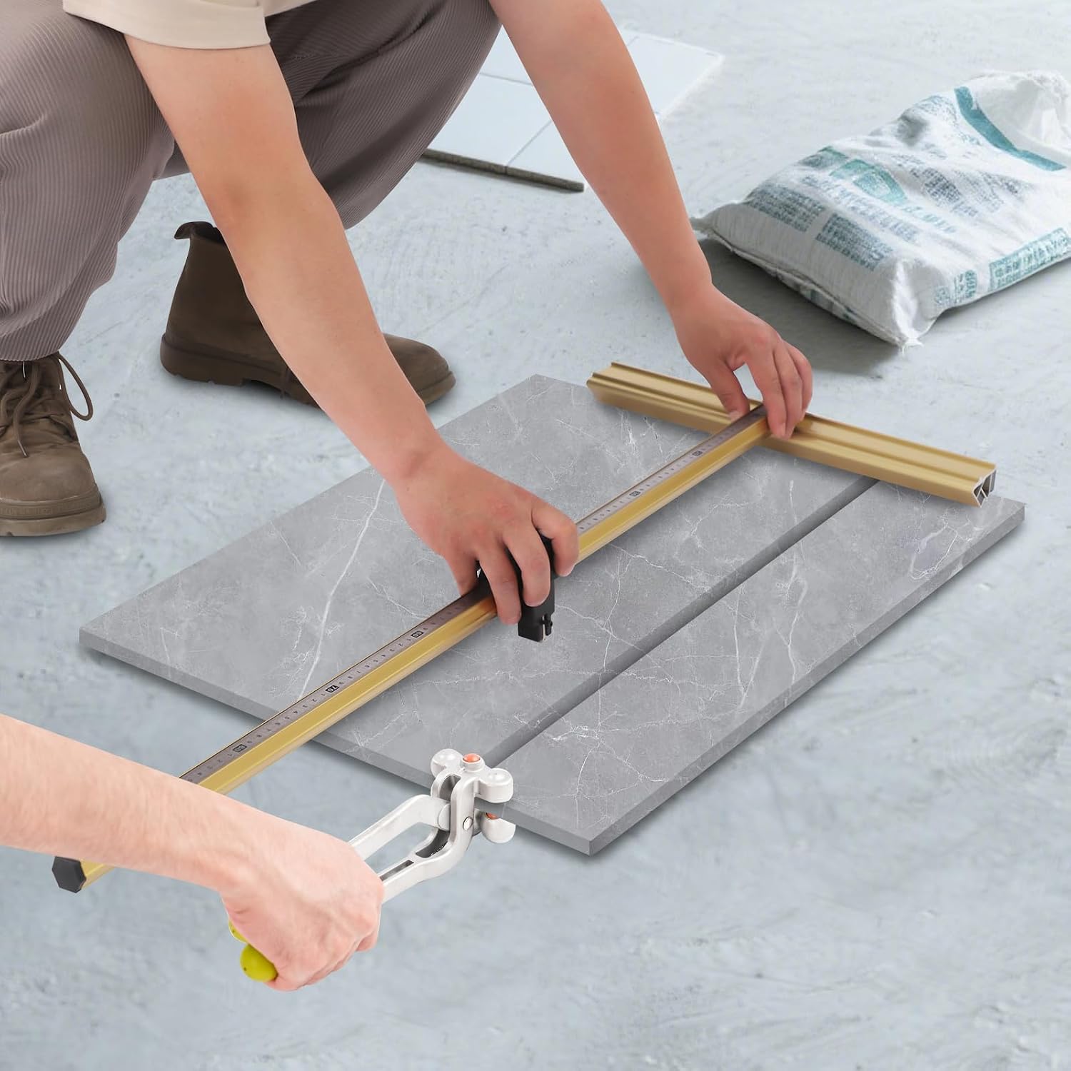 Manual Tile Cutting Tool, 36 Inch Manual Tile Cutter with Pliers, Portable Tile Cutting Machine for Diamond Tiles, Wall Tiles, Floor Tiles (Yellow)