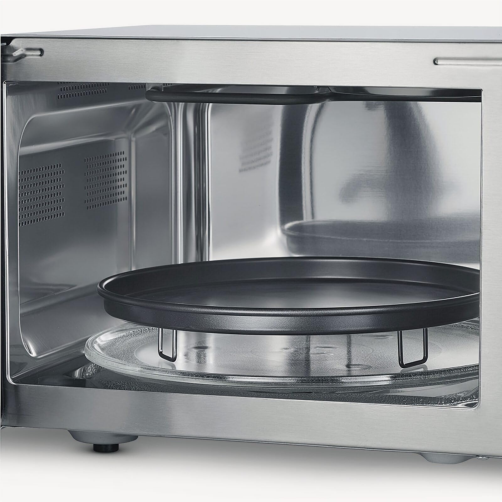SEVERIN Microonde con griglia e funzione aria calda 3 in 1, forno a microonde per scongelare, cuocere e riscaldare, forno a microonde con piatto girevole, acciaio inox spazzolato/argento, MW 7774