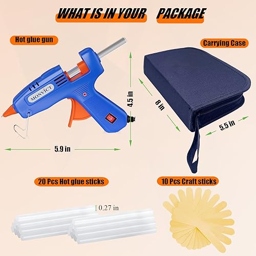 Miniatura 36 de MONVICT Kit de pistola de pegamento caliente, mini pistola de pegamento con estuche de transporte, 20 barras de pegamento de alta calidad, 10 palos