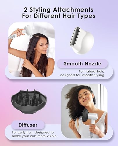 Miniatura 3 de Secador de pelo con difusor para mujer, secador de pelo iónico negativo para cabello rizado, secador de pelo de alta velocidad con motor sin