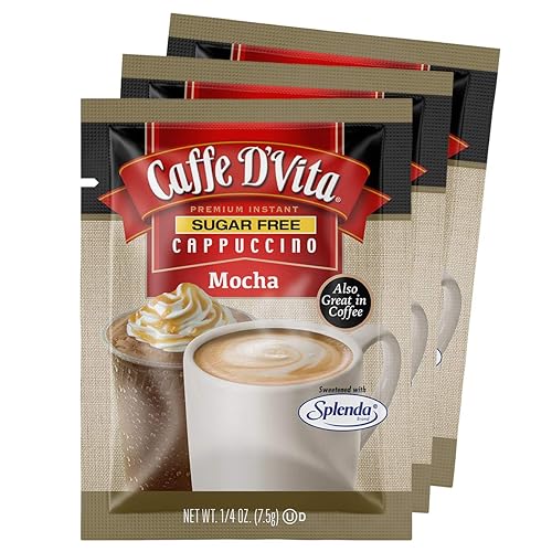 Caffe D'Vita Mezcla de capuchino moca sin azúcar, sin gluten, sin colesterol, sin aceites hidrogenados, sin grasas trans, 99% sin cafeína, 0.265
