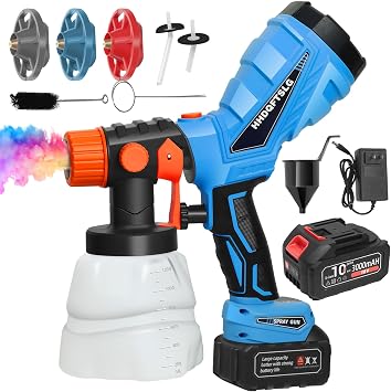 Cordless Paint Sprayer with 3000mAh, Electric Paint Sprayer Gun with 1200ML & 250ML Container, 4 Nozzles and 3 Patterns, Airless HVLP Paint Sprayer for Furniture,Cabinets,Walls,Door,Garden Chairs