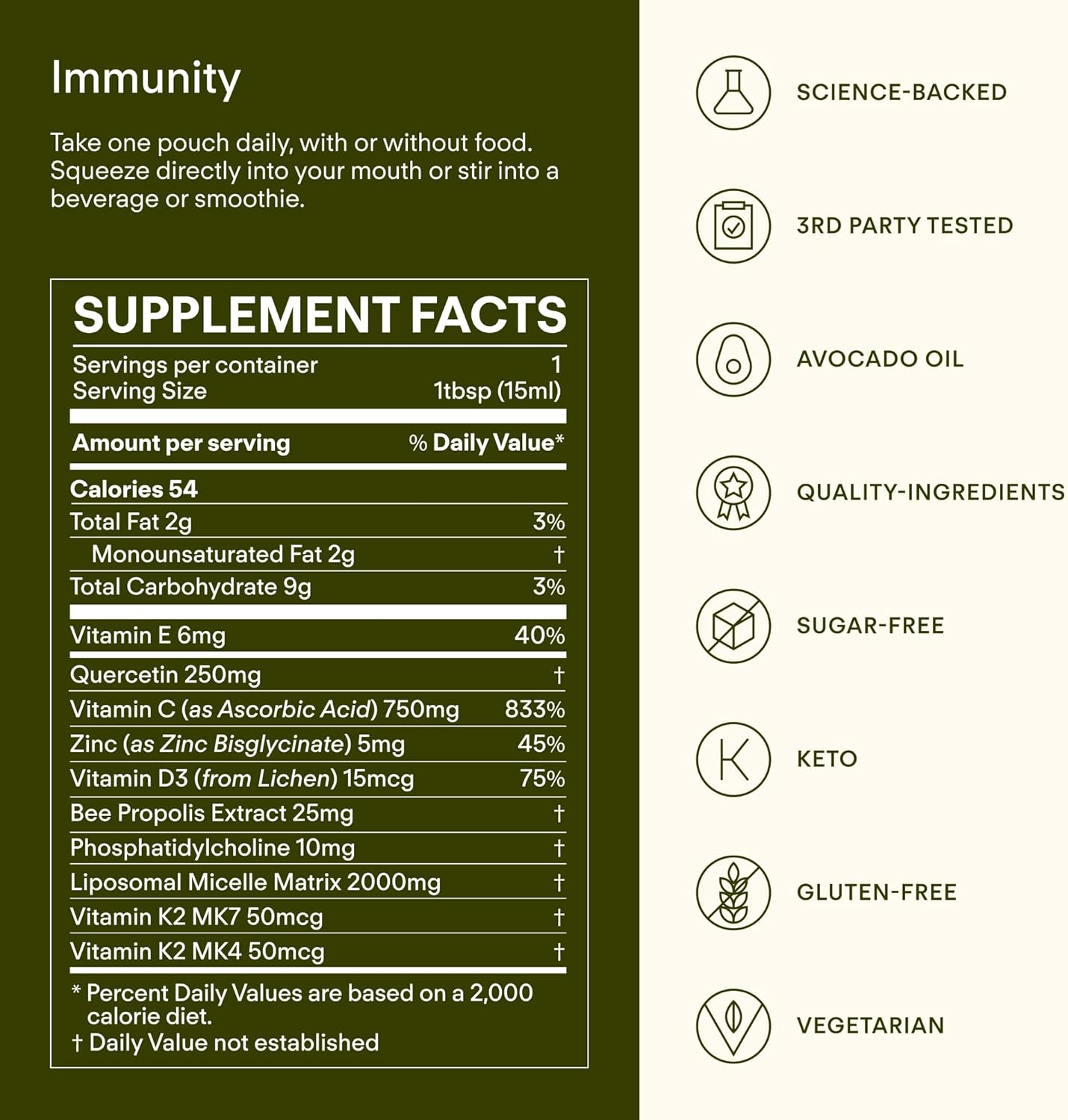 Immunity - 6-in-1 Liposomal Vitamin C Packets, Zinc, D3 + K2, Quercetin, Bee Propolis & Avocado Oil - Antioxidant Liquid Supplement for Immunity, Skin & Bone* - 30 Pouches