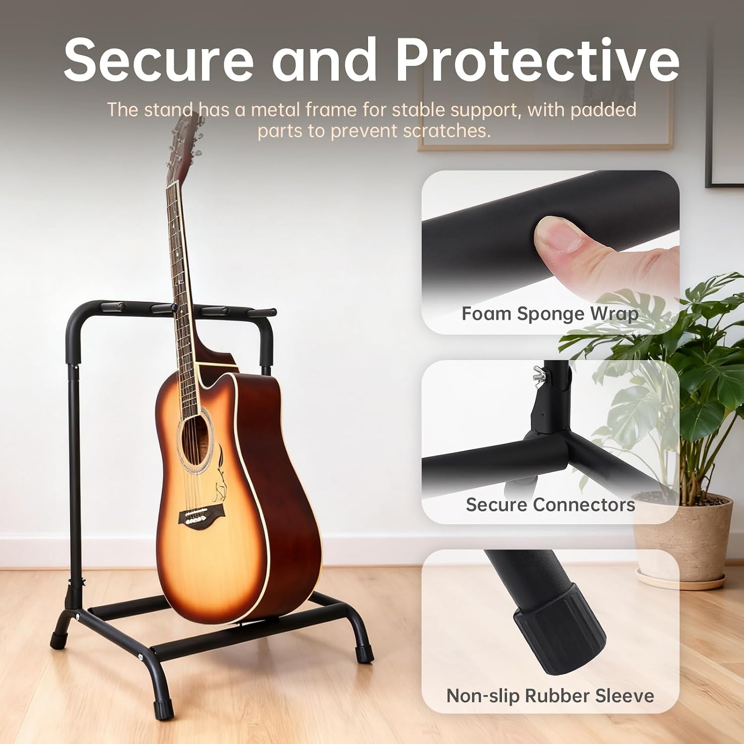 Multi Guitar Stand Rack Folding Design , Space Saving Heavy Duty Holder for Acoustic Electric Bass Guitars Quick Setup, Portable Display Secure Storage Foldable Gear Organizer Studio Stage Use (3-Guitar Stand)