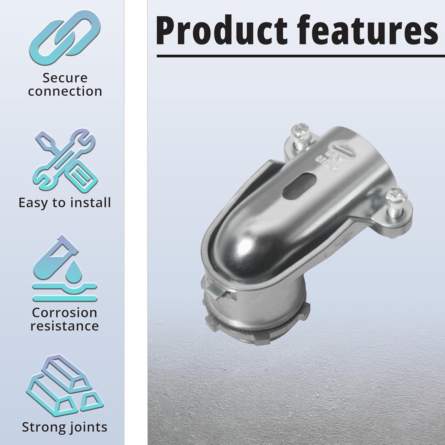 2-Pack 3/4" Flexible Metal Conduit Elbow, 90 Degree Squeeze Connectors for AC/MC-Easy Install, Zinc Die Cast, UL Certification