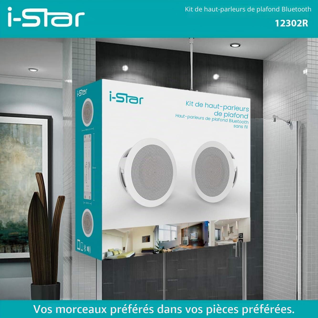 i-Star Enceinte Encastrable Plafond Bluetooth Kit Complet, Haut Parleur Plafond Encastrable