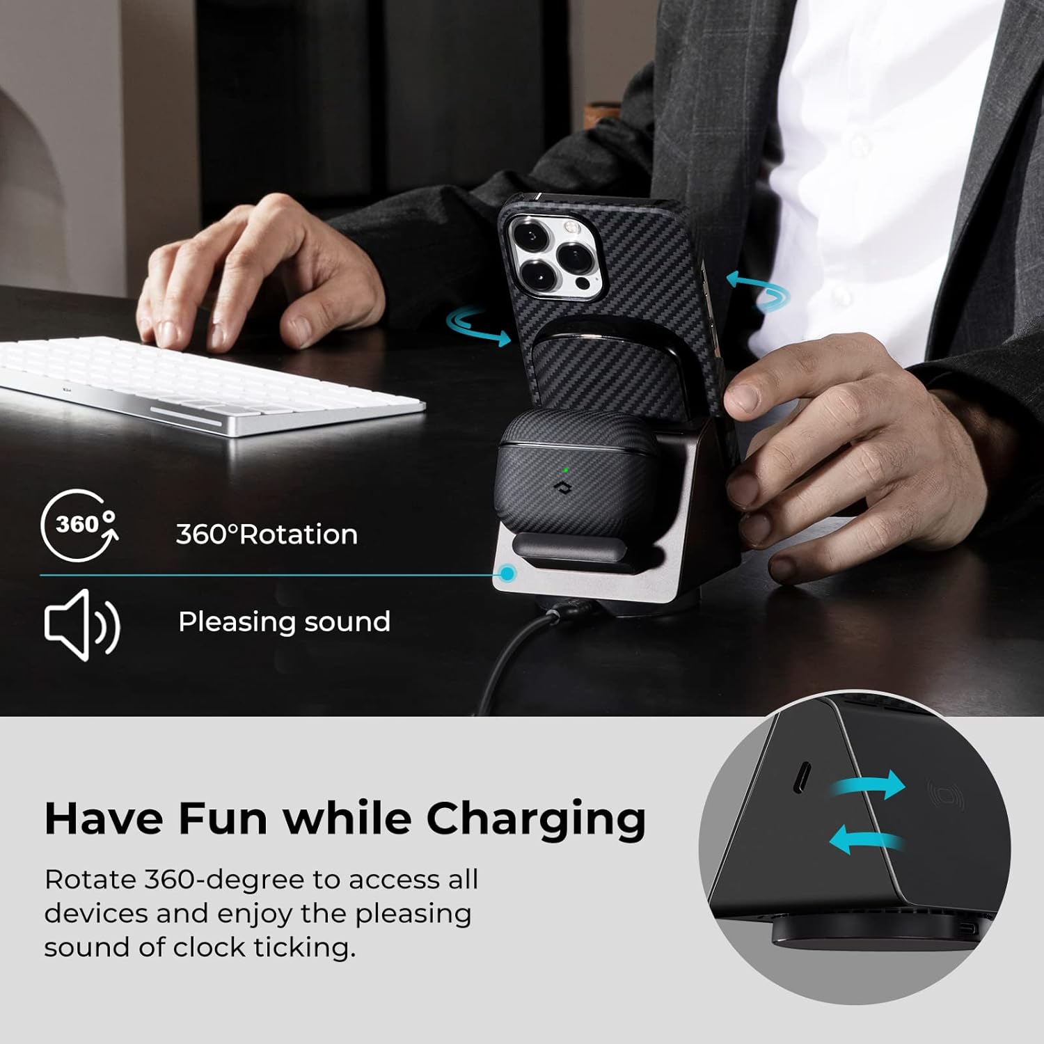 pitaka 3 in 1 wireless charging station apple with portable battery bank magez slider wireless charging station for iphone 141312 and airpods pro