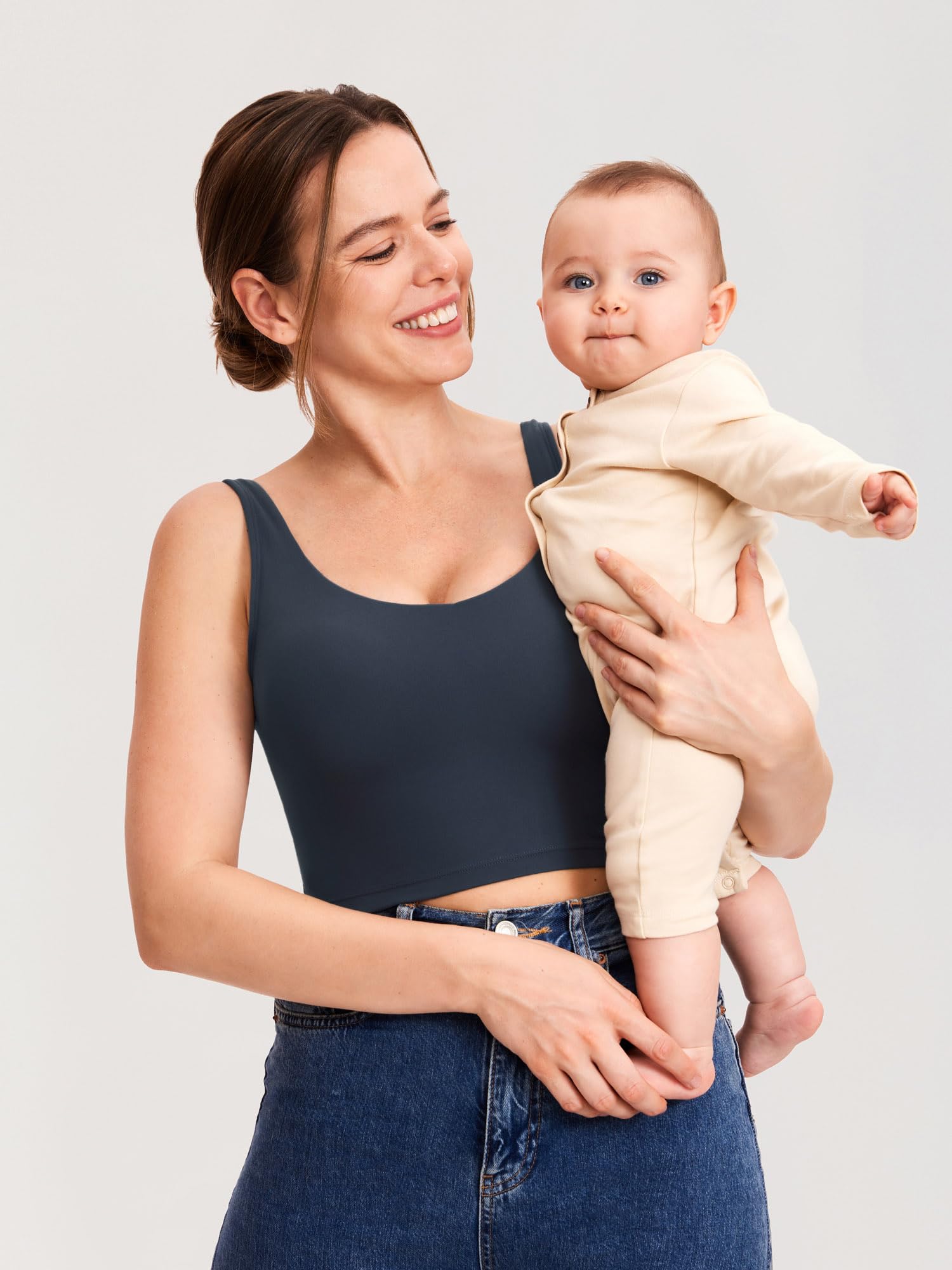 MOMANDA Top Deportivo de Lactancia con Sujetador Incorporado Crop Tops de Lactancia Acolchados para Mujer