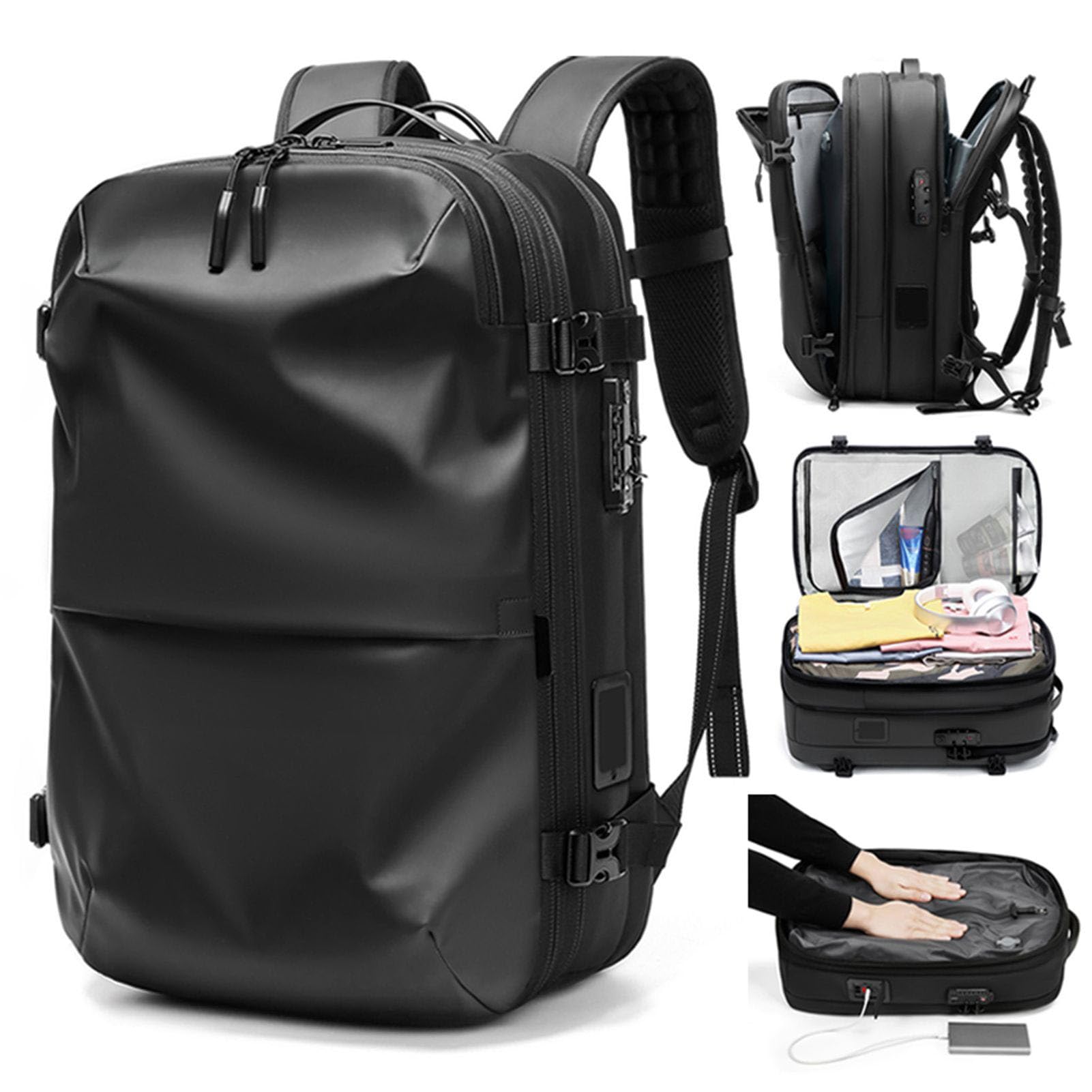 Irfora Zaino a Compressione Sottovuoto Borsa da Viaggio a Doppia Spalla Impermeabile, Assistente di Compressione e Apertura 180 Gradi per Riporlo Facilmente, Borsa per Laptop Ispessita Viaggiatori