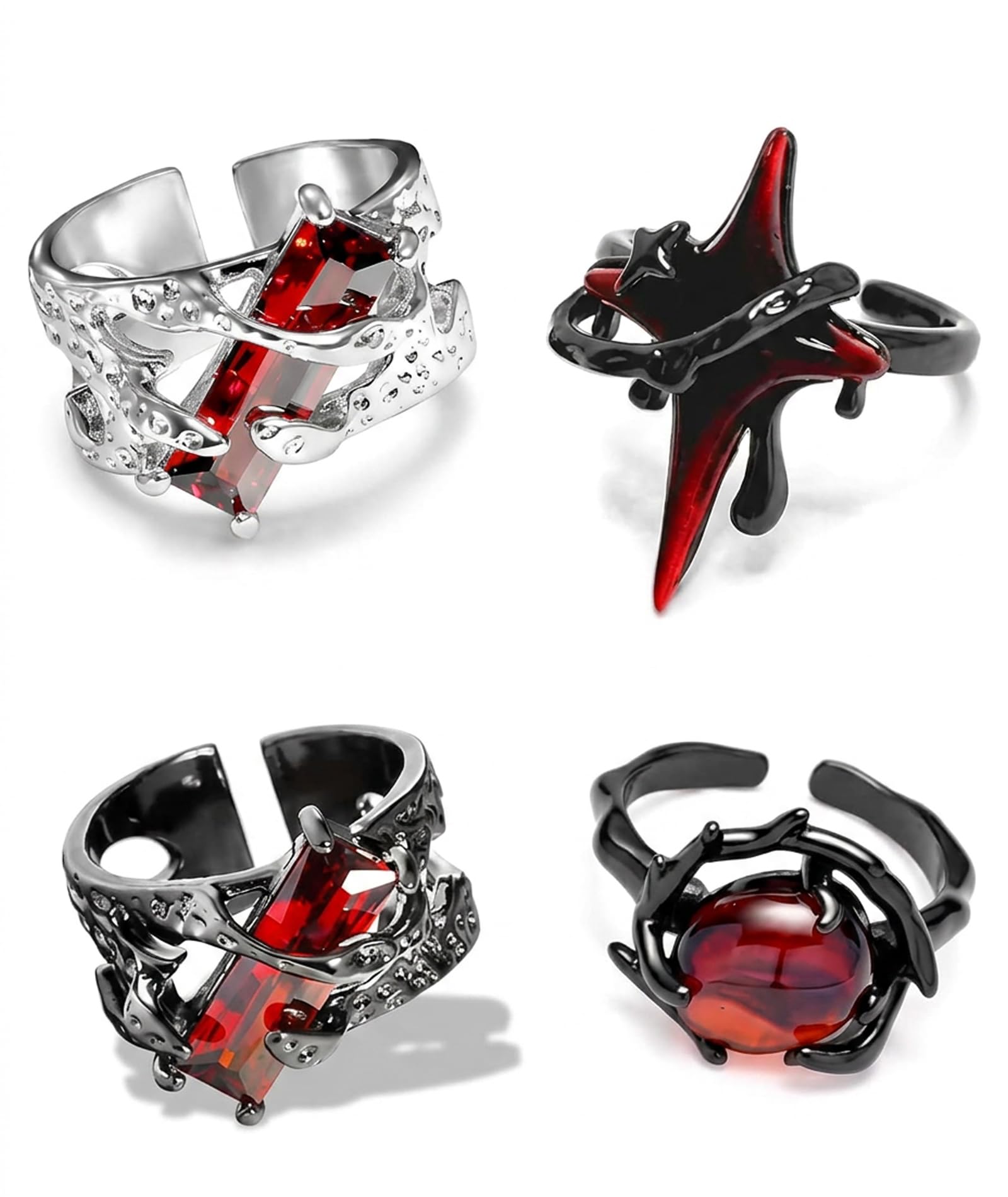 4 Pcs Gothic Rings, Gothic Jewellery for Men and Women,Rings for Man,Figurine Dark Aesthetic Rings for Daily Goth Fashion and Music Events-image-31