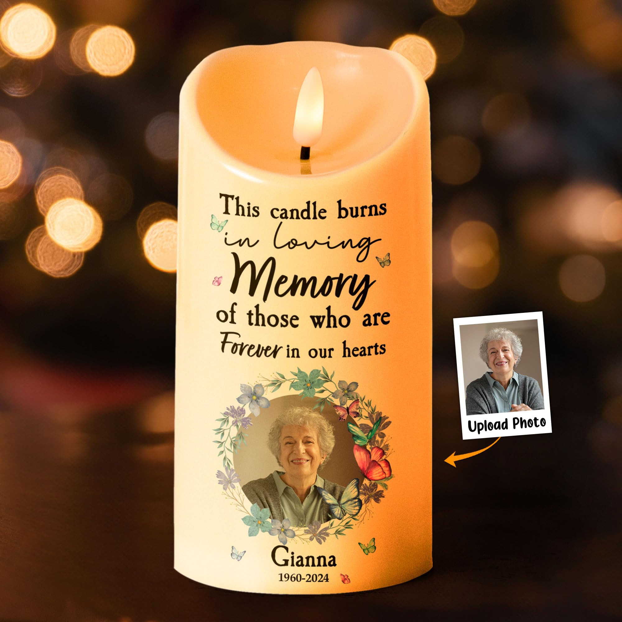 Macorner Personalized Christmas Photo LED Candle, This Candle Burns in Loving Memory, Memorial Gifts for Family Members, Sympathy Gifts for Loss of Loved One, Bereavement Gift Ideas