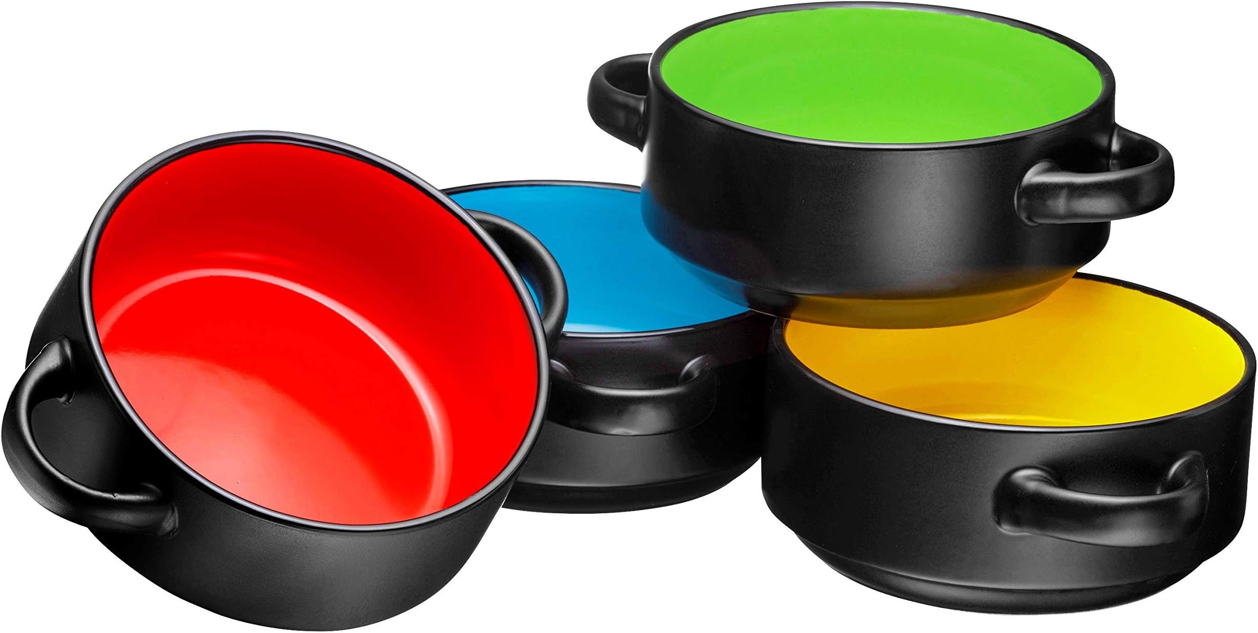 BruntmorPorcelain Soup Bowls with Handles - Set of 4 (Matte Black)