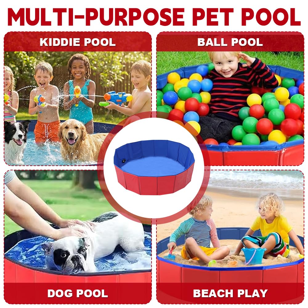 Piscina Pieghevole per Cani, 80 x 20 cm Piscinetta Per Cani, Piscina Per Cane con Valvola di Scarico, Antiscivolo Piscina Per Cani Piccoli, Piscina Pieghevole Bambini per Bagno e Gioco
