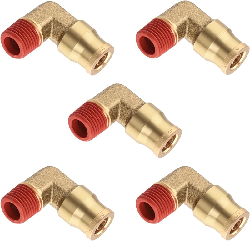 Conector cotovelo de latão HASAOMOI para linha de ar 1,27 cm x 1/4" NPT, 90° – Kit com 5 unidades