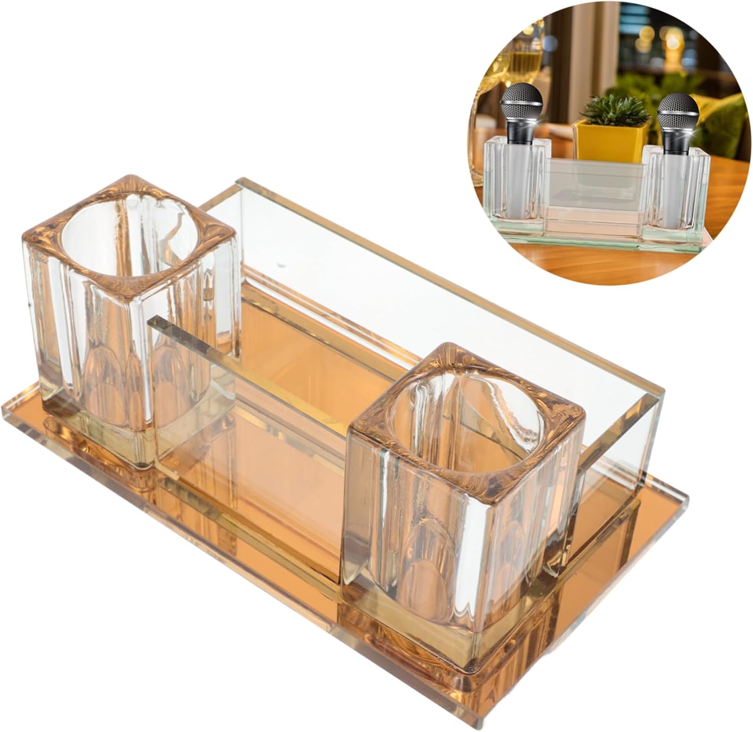 Kisangel Acrylic Desktop Microphone Stand Holder with Sturdy Base Height for Mics Organizer for Ktv Karaoke Parties and Events