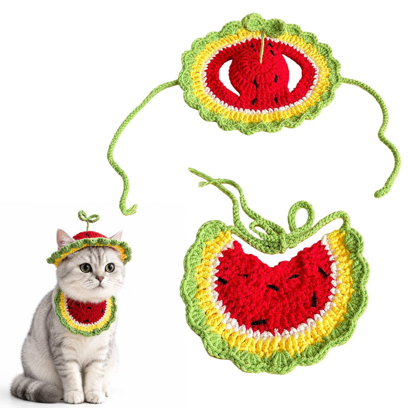 Cat Hat, Cat Clothing,Cat Clothes,Watermelon Cat Outfit Knit Suit Pet Costume for Cats and Small Dogs Halloween Cosplay Party Decoration