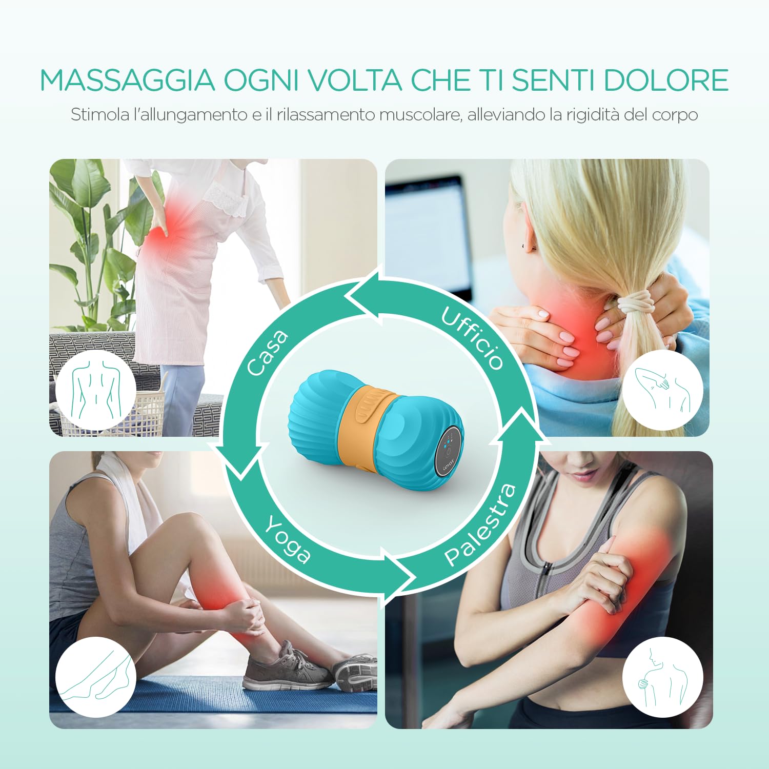 VOYOR-HEALTH Palla Massaggio Arachidi Vibrante per Tessuti Profondi | Doppia Palla, Sollievo Muscolare Dolorante, Elettrico con Punto di Innesco, Per Pilates, Yoga, Fitness, Casa, MB300, Blu