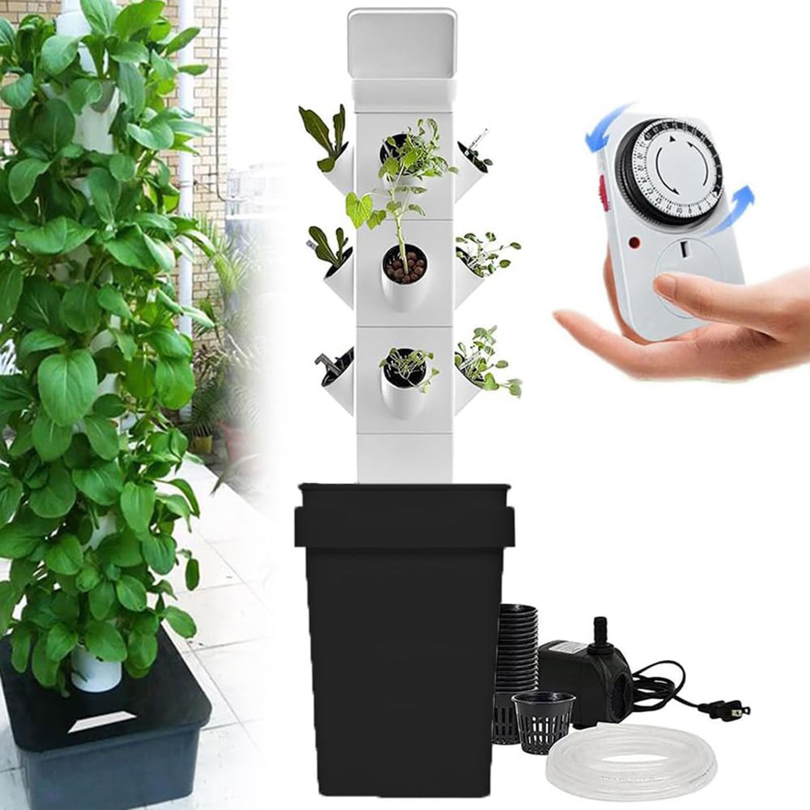 Tour hydroponique 12 trous avec pompe et minuterie pour potager