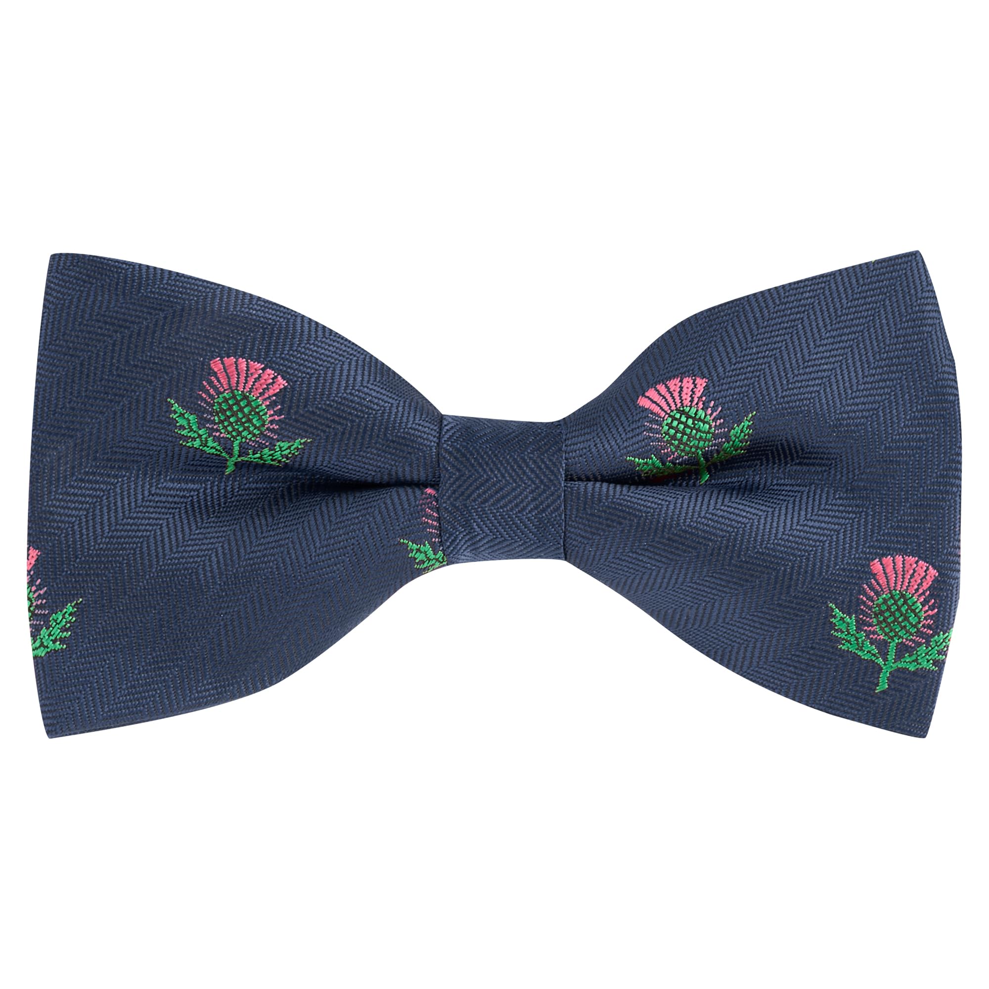 King & Priory Scottish Thistle Navy Blue Herringbone Embroidered Bow Tie