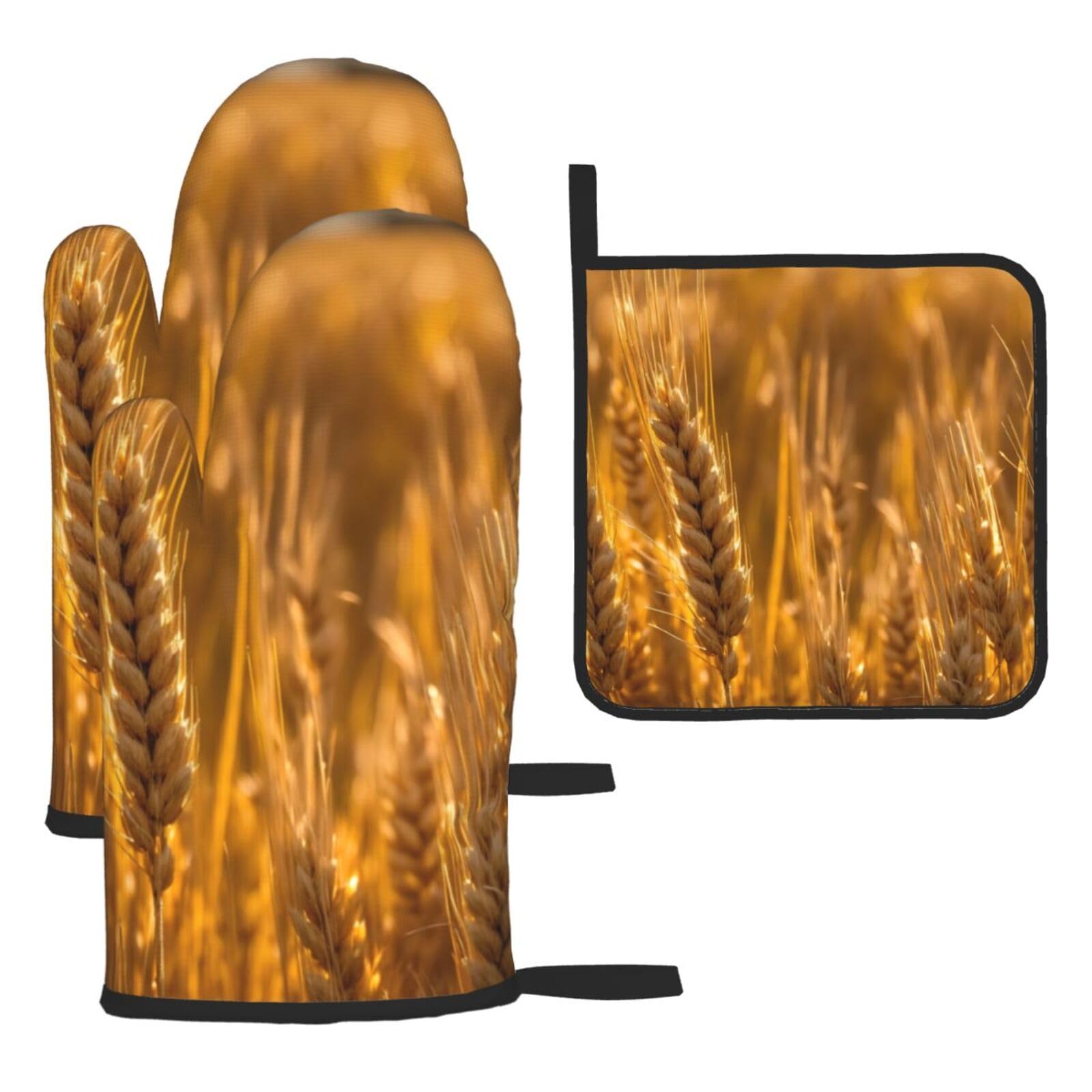 Wheat Field Print Oven Kitchen Gloves For Baking Outdoor Grilling Home Use Mitts Microwaving Bbq