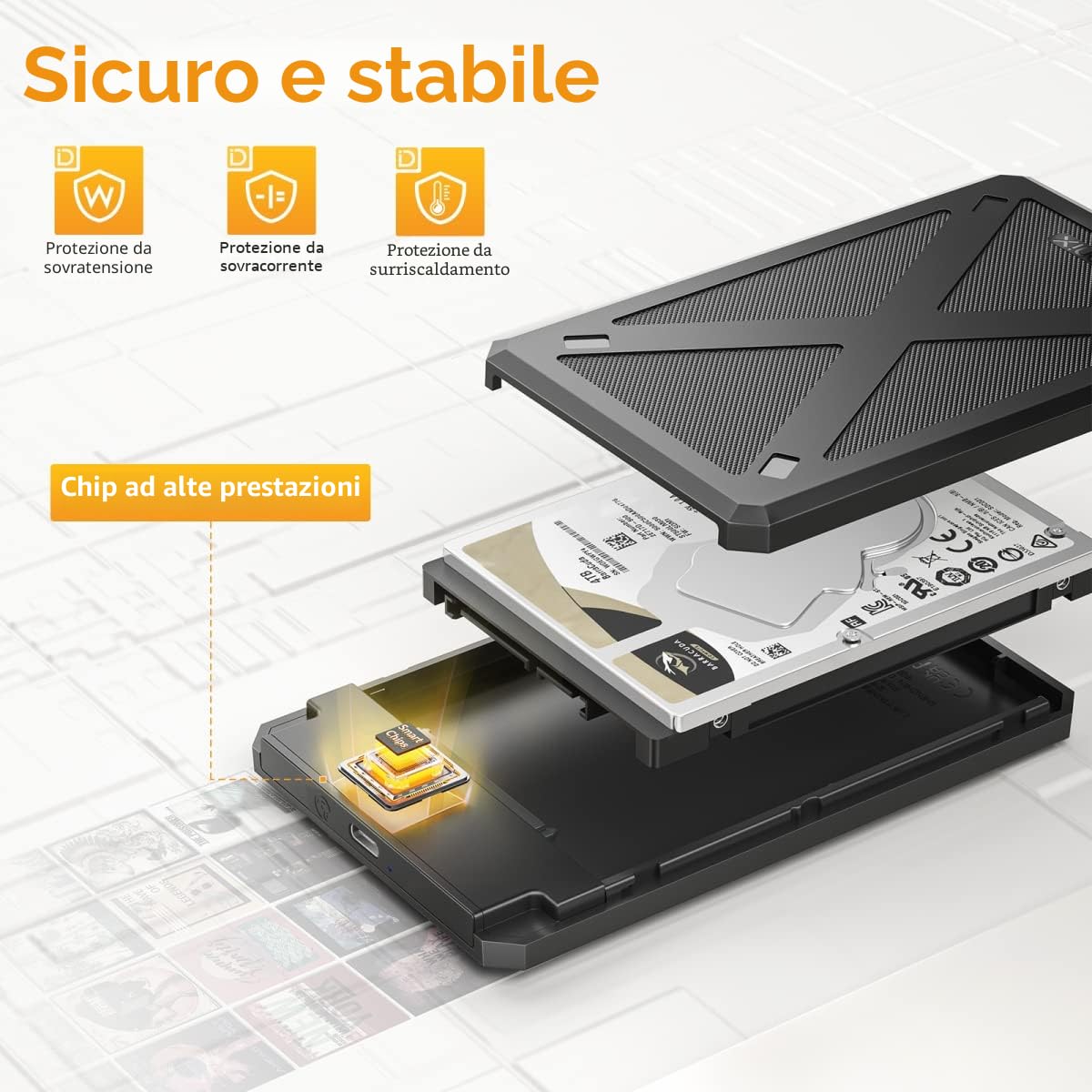 iDsonix Case HDD 2.5 Sata Usb C 3.1, 6Gbps Case Hard Disk per SATA III 7mm/9.5mm SSD HDD, Supporto UASP & Tool Free Hard Disk Esterno Box Caso Nero(PW25-1C3)