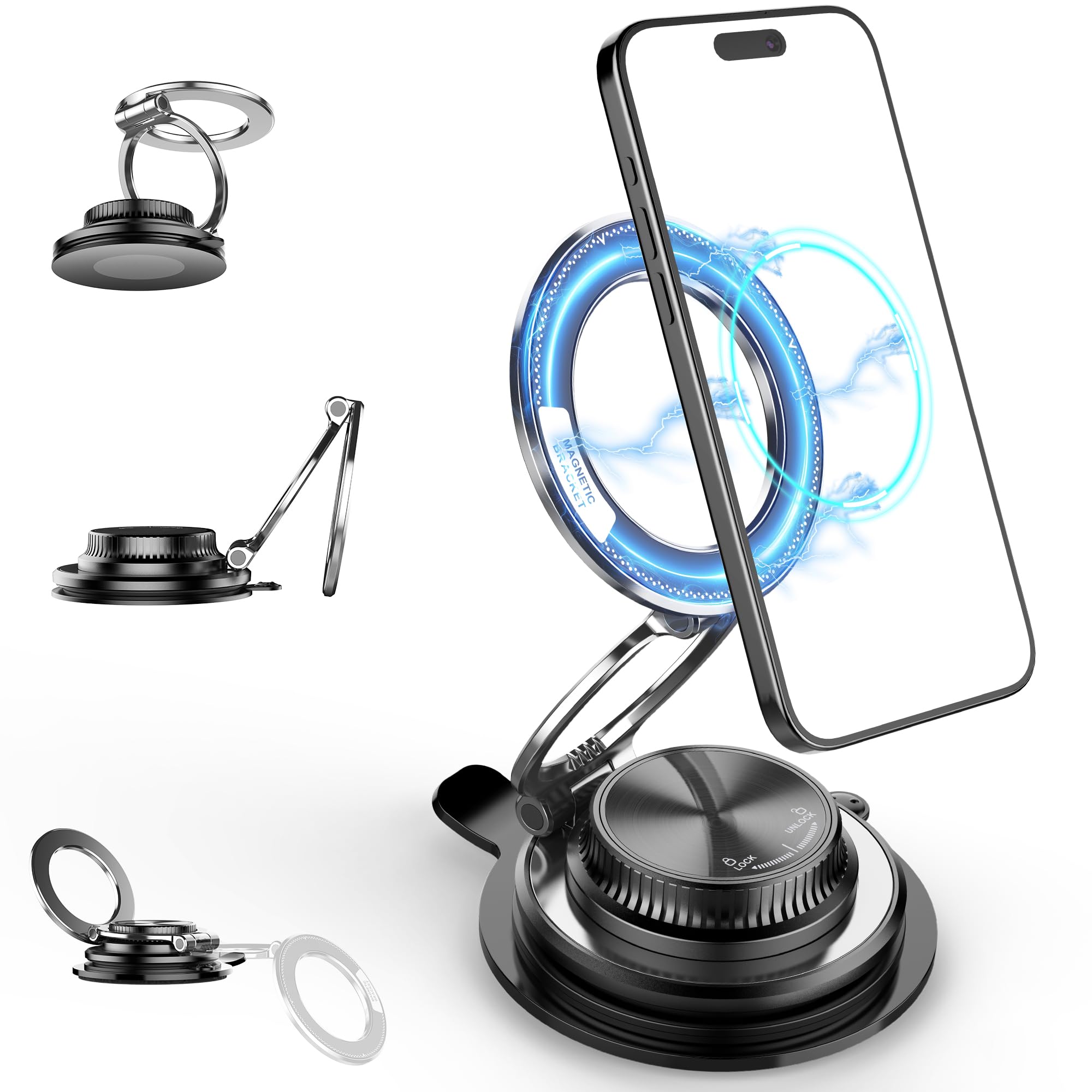 Betunich 2025 New Model Car Phone Mount 360 Adjustable Magnetic Car Phone Holder with Suction Cup Base Compatible