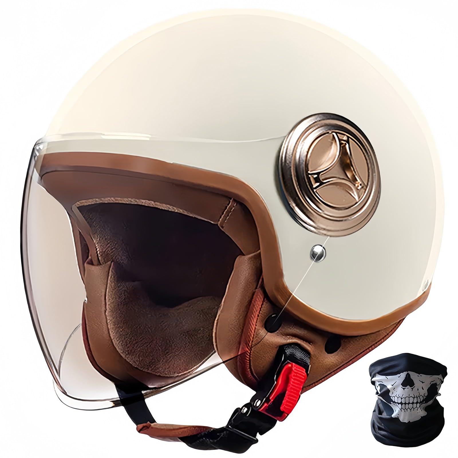 Casco De Motocicleta Vintage con Visera para Niños Y Niñas, Scooter Eléctrico Aprobado por ECE, Casco De Motocicleta 3/4 para Niños para Vespa, ATV, Ciclomotor 1