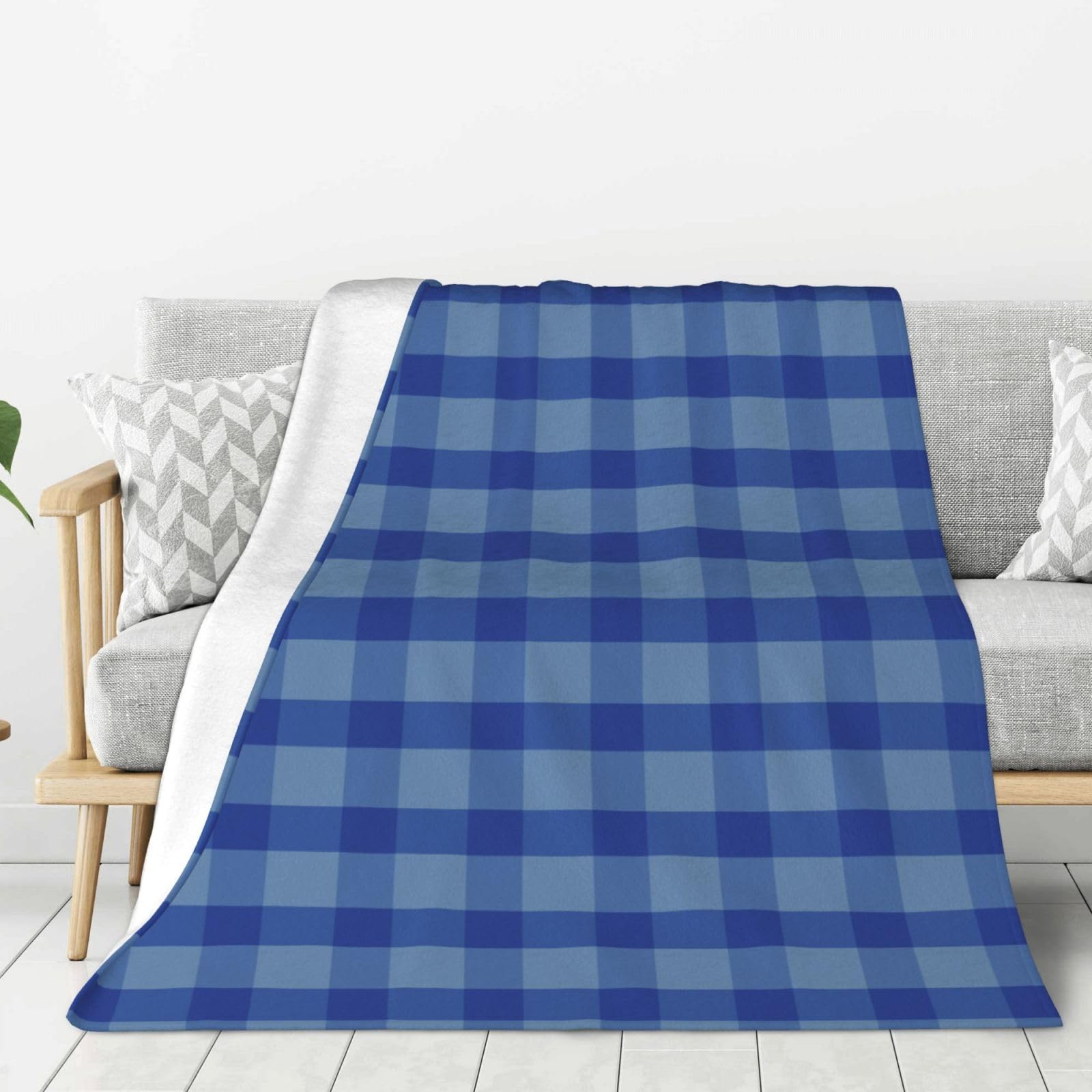 Couverture vichy bleu marine canapé lit jeté flanelle chaude douce