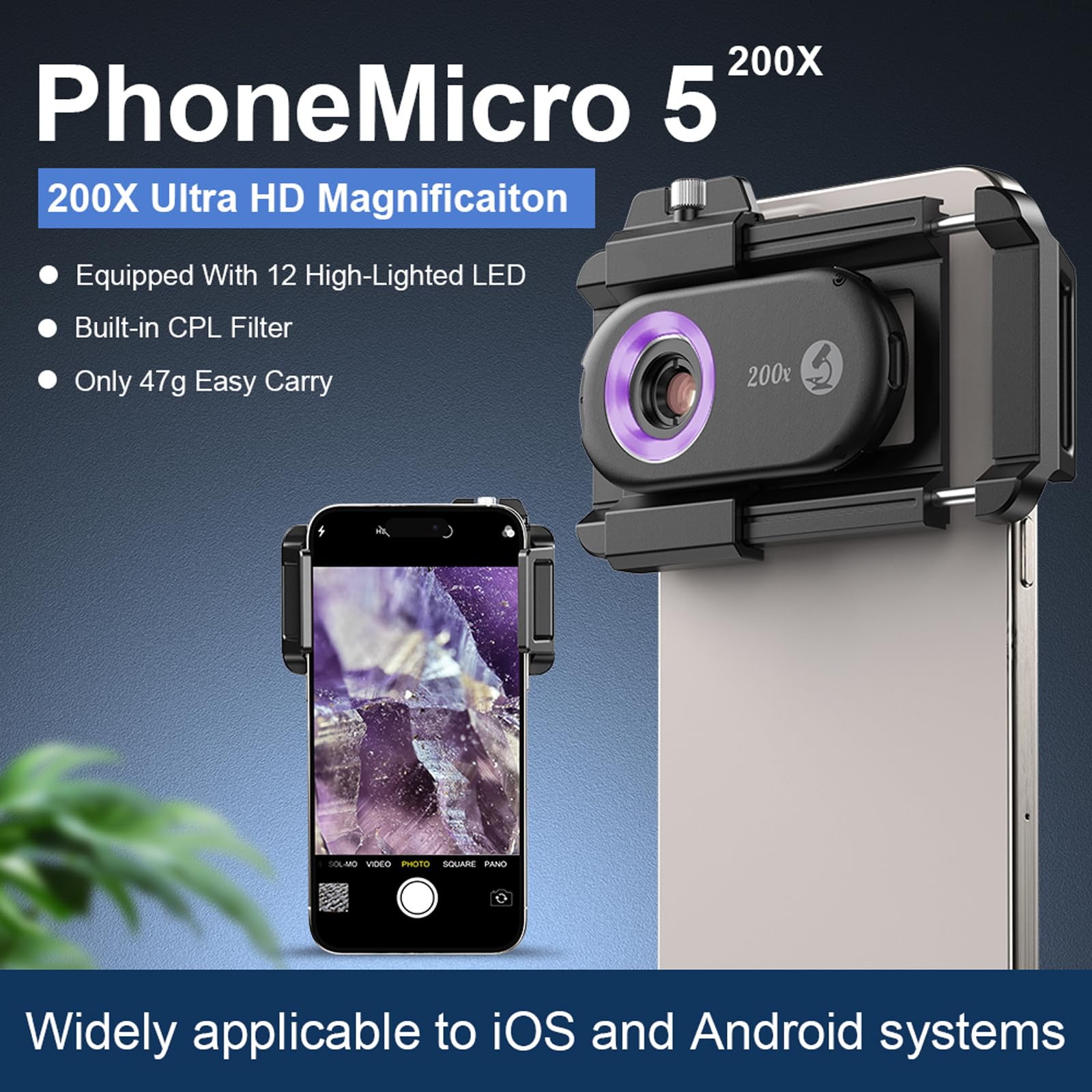 Microscopio digitale tascabile portatile Zoom Lens con luce LED regolabile Fotocamera portatile Smartphone Per Telefono CPL Filtro Telefono Microscopio